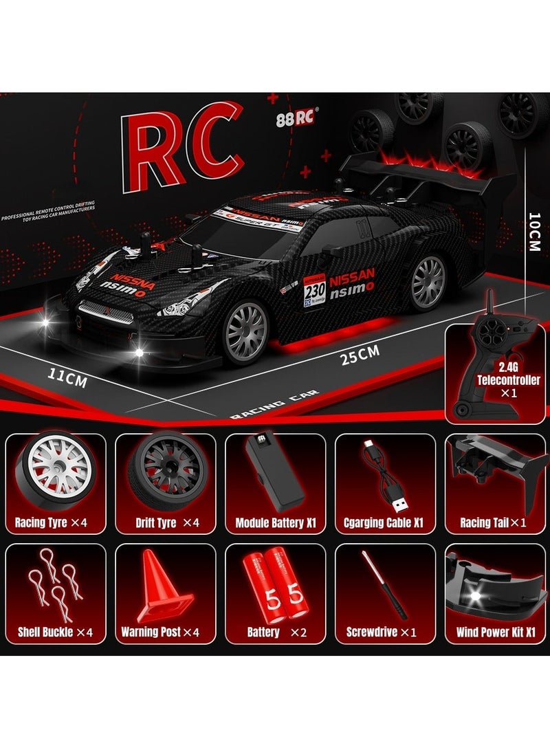 1:18 Scale RC Drift Car 4WD 2.4GHz 20KM/H High Speed Racing Sport Toy Car with LED Lights Racing and Drift Wheels - Image 1